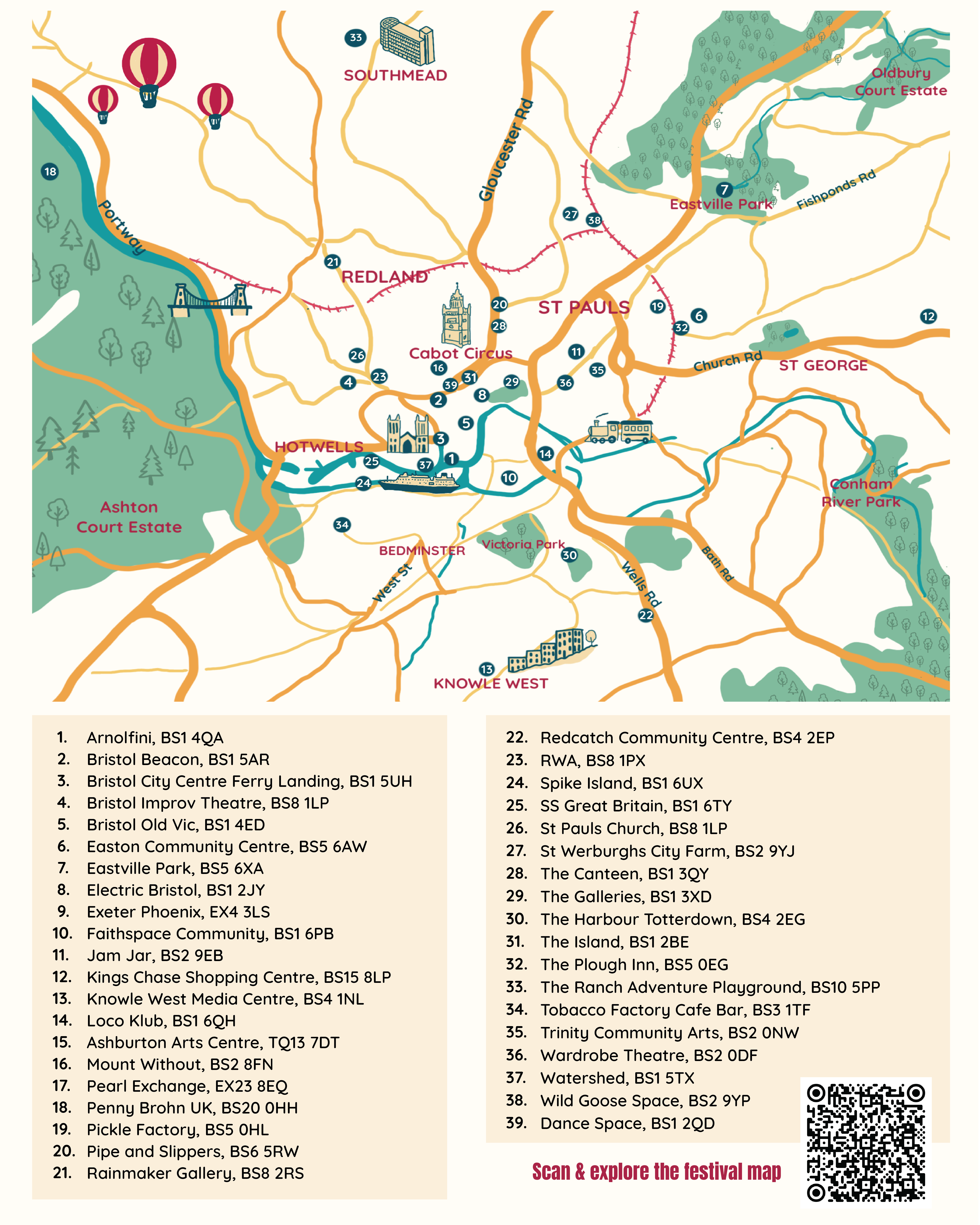 Illustrated 39-Venue City Wayfinding Map