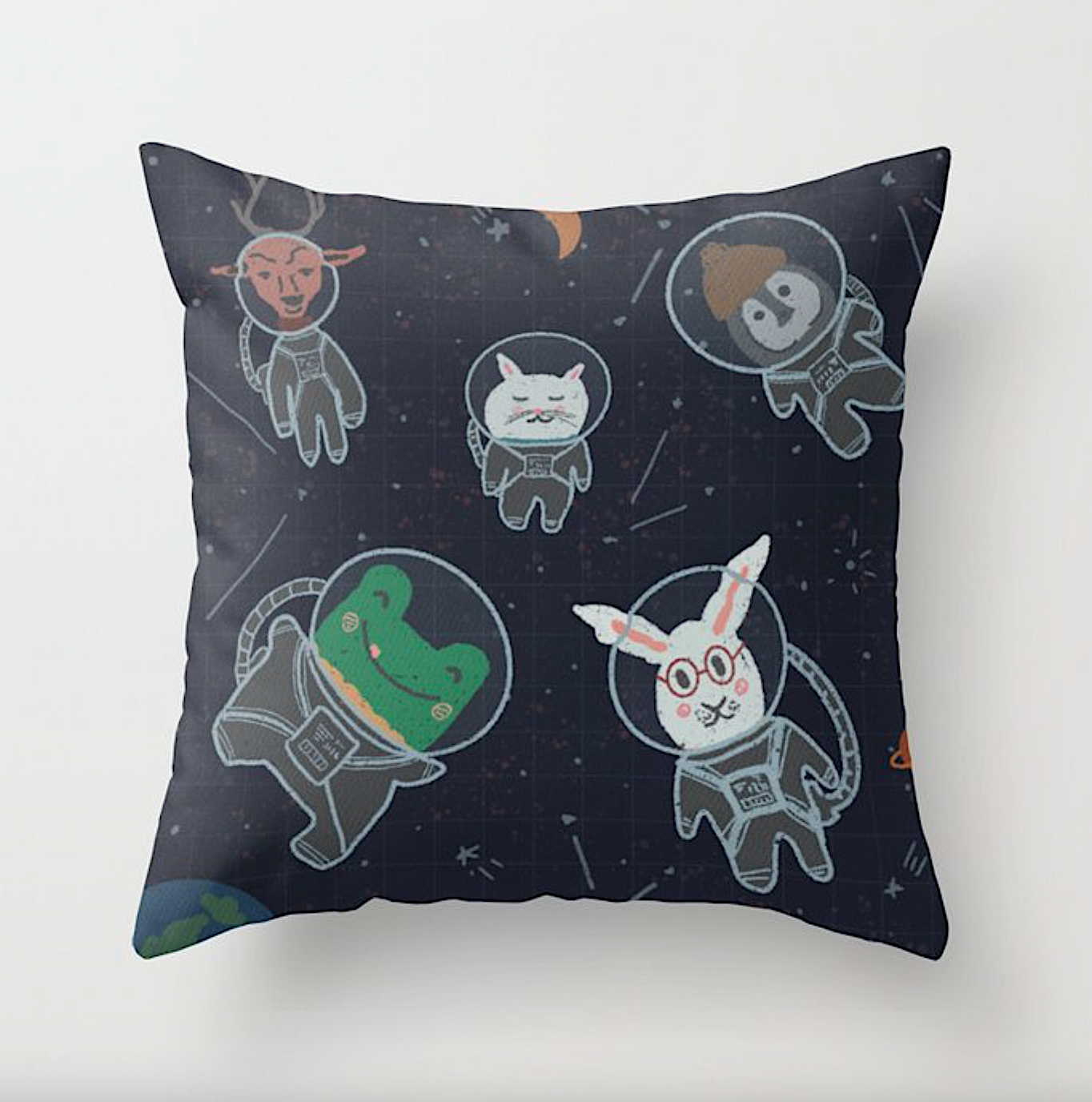 Cosmic Pals Illustrated Throw Pillow
