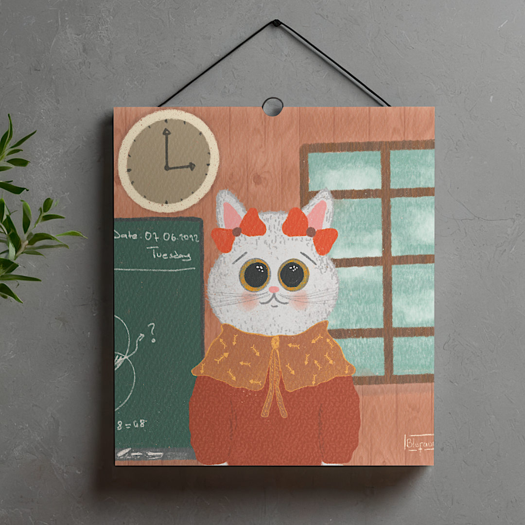Classroom Cat Teacher Illustrated Print