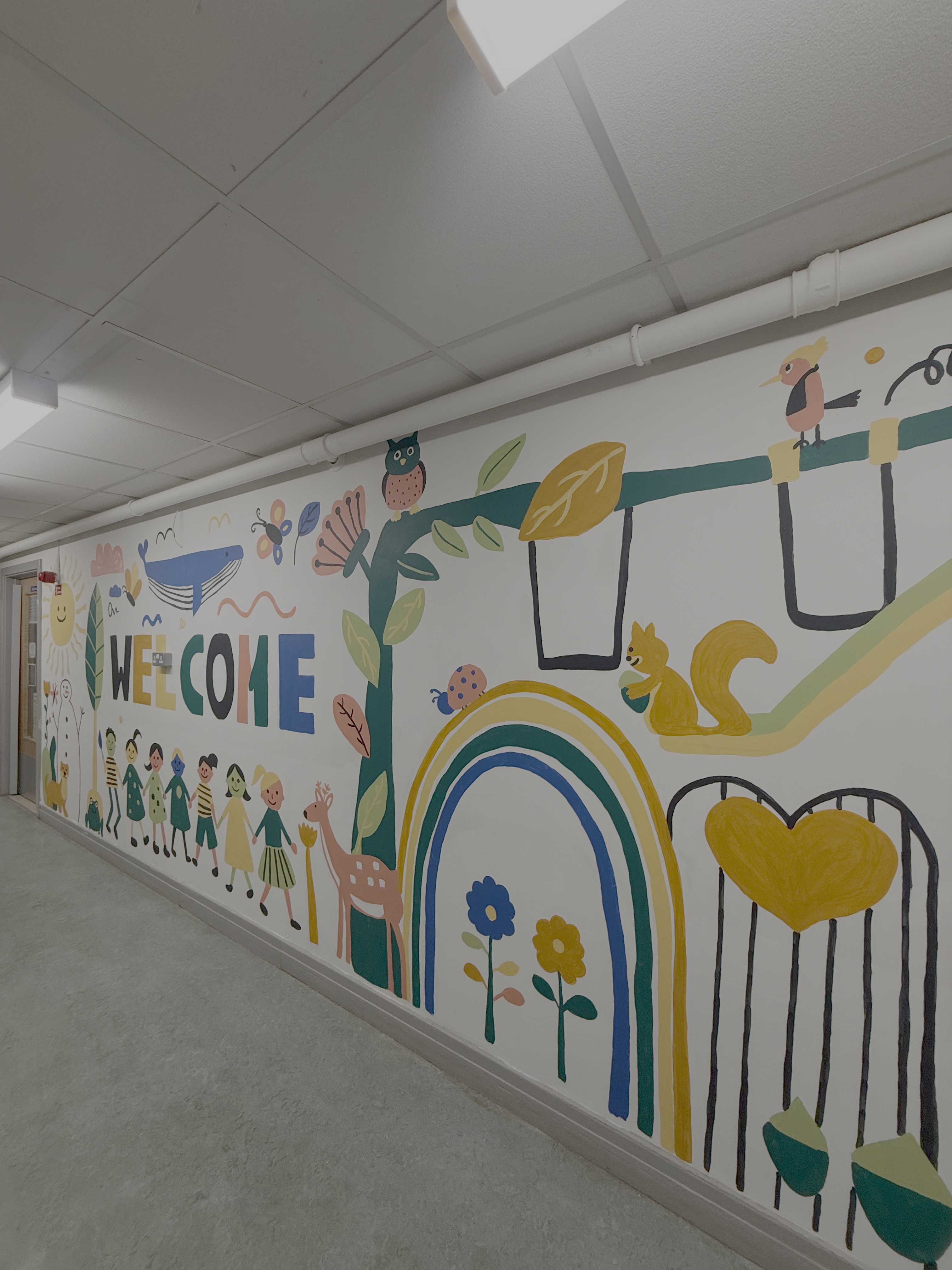 Completed Entrance Mural in Corridor Context
